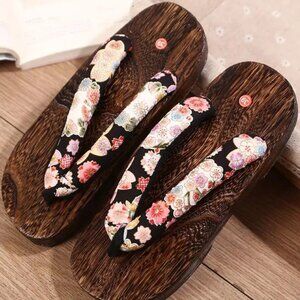 Cherry Blossom Japanese Wooden Geta Sandals | Women Kimono Shoes Slippers